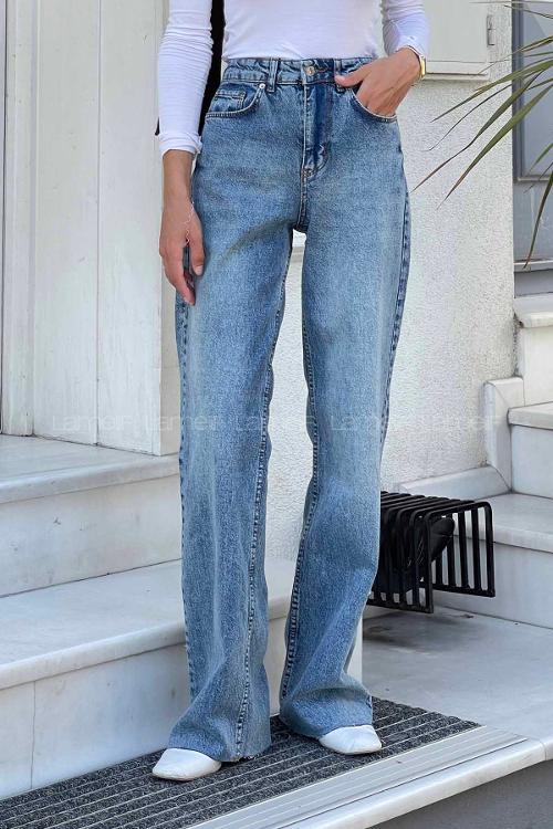 Lamelif Kesik Paça Straight Jean Kar Yıkama