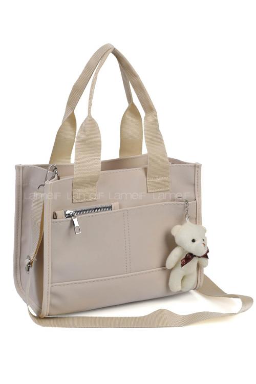 Lamelif Ayıcık Detaylı Çok Bölmeli Kadın Çapraz Krem