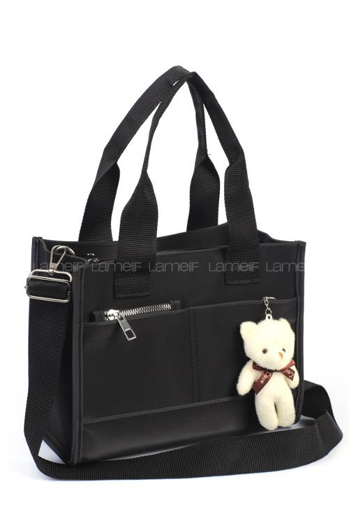 Lamelif Ayıcık Detaylı Çok Bölmeli Kadın Çapraz Siyah