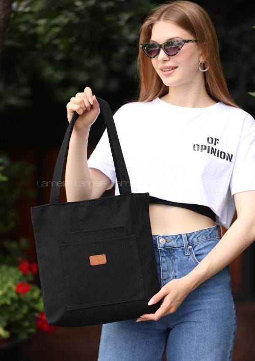 Lamelif Üç Gözlü Kanvas Antony Çanta Siyah