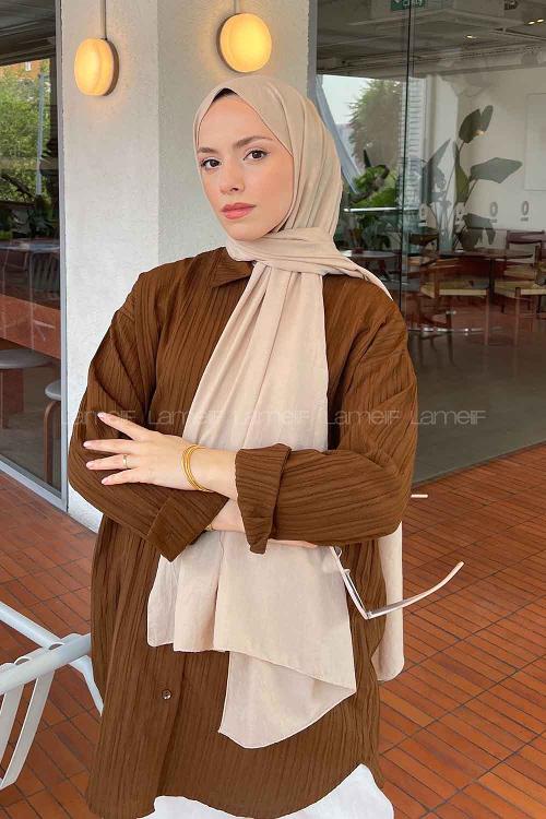 Lamelif Comfort Pamuk Şal Koyu Bej