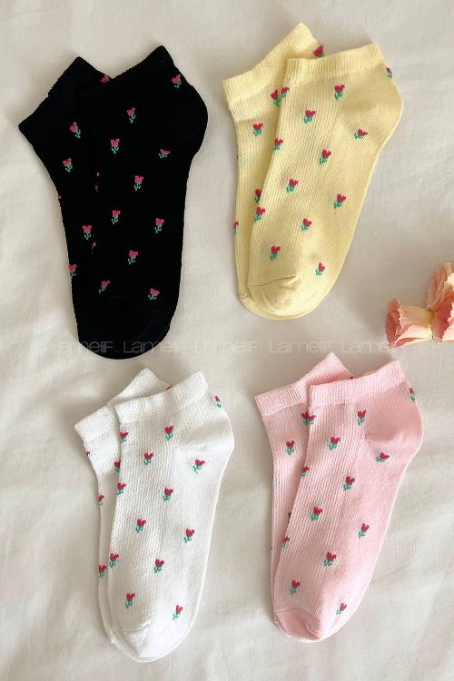 Lamelif Menekşe Desen Patik Çorap