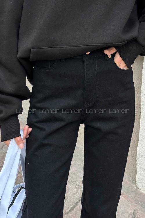 Lamelif Kesik Paça Fit Jean Siyah