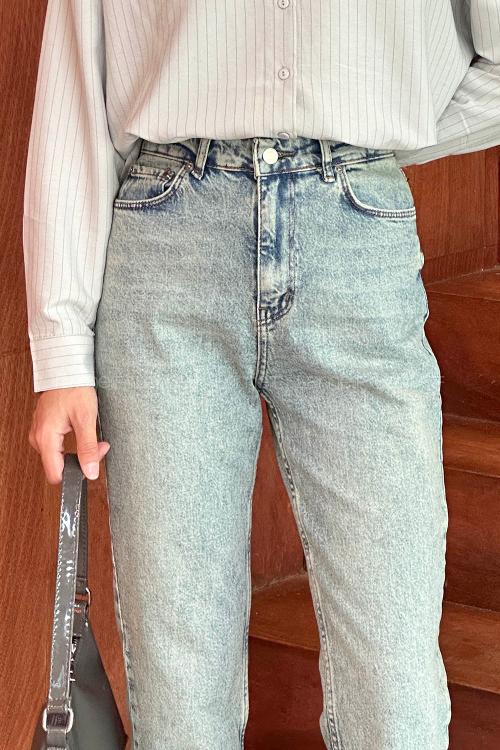 Blue-1 Denim Normal Waist Denim Pants