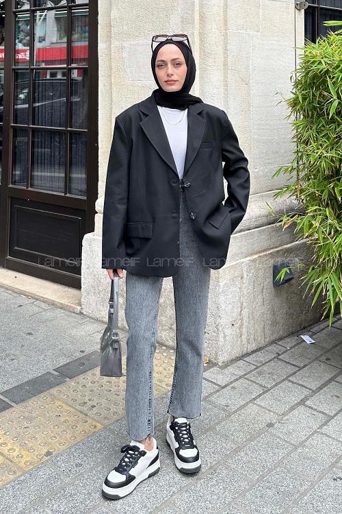 Lamelif Kapak Cep Blazer Ceket Siyah