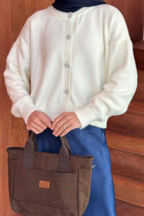 Lamelif Sakallı Basic Hırka Beyaz