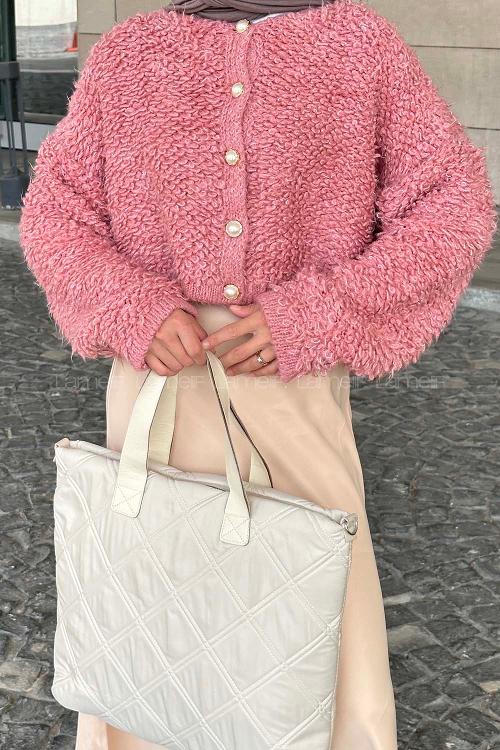 Lamelif Yumoş Havlu Desen Hırka Pembe