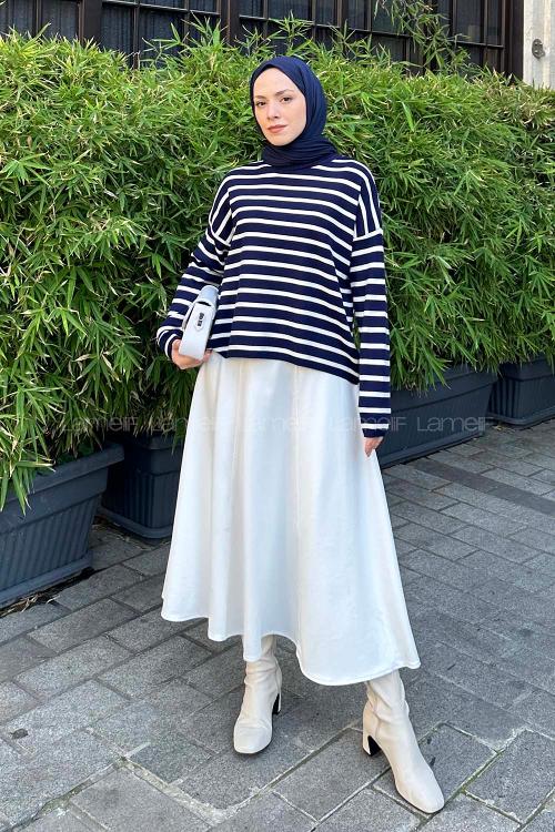 Lamelif Çizgili BalIkçı Kazak Lacivert