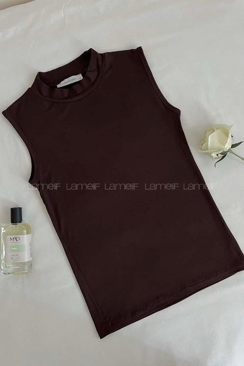 Lamelif Sıfır Kollu İçlik Acı Kahve