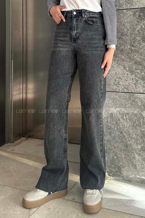 Lamelif Kesik Paça Straight Jean Füme