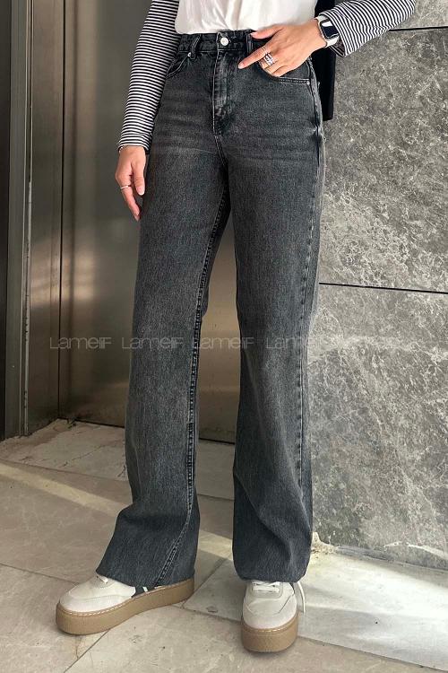 Lamelif Kesik Paça Straight Jean Füme