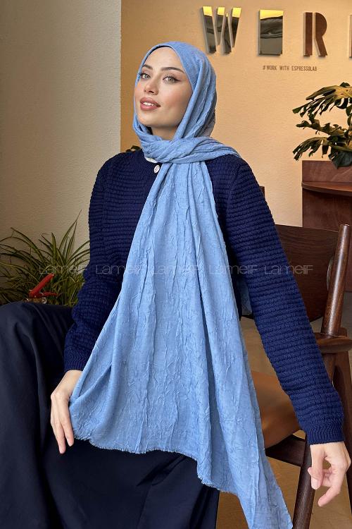 Plaid Blue Cotton Fabric Straight Shawl