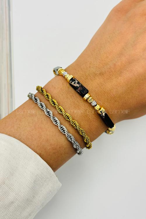 Lamelif Doğal Taş Kararmaz Siyah Kuvars Bileklik