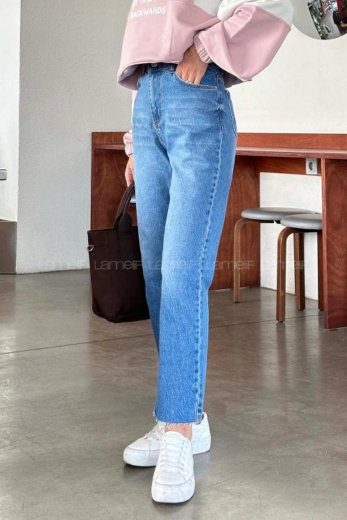 Lamelif Kesik Paça Fit Jean Mavi