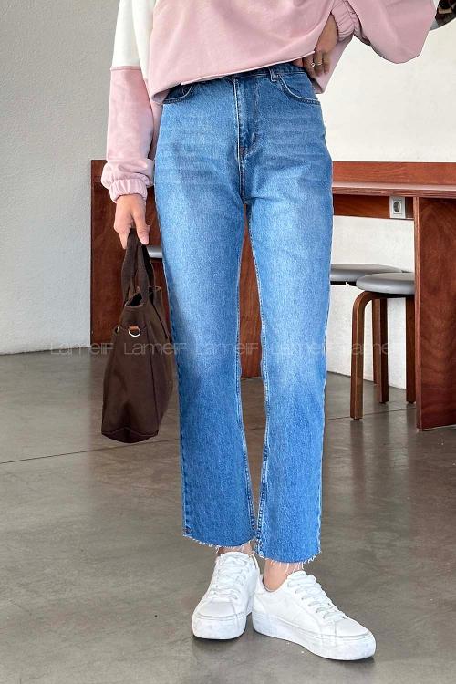 Lamelif Kesik Paça Fit Jean Mavi