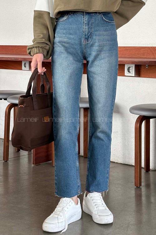 Lamelif Kesik Paça Fit Jean Nostalji Mavi