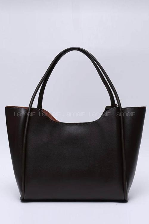 Lamelif Çıtçıtlı Suni Deri Cüzdanlı Kadın El ve Omuz Çantası Acı Kahve