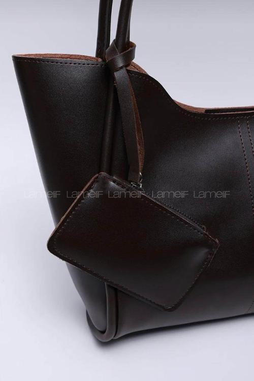 Lamelif Çıtçıtlı Suni Deri Cüzdanlı Kadın El ve Omuz Çantası Acı Kahve