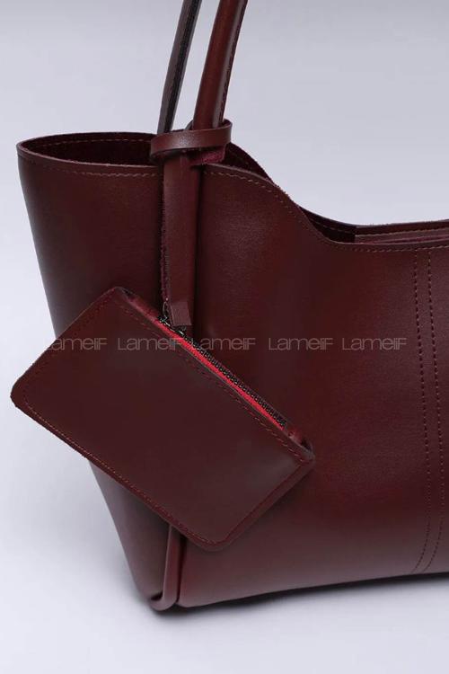 Lamelif Çıtçıtlı Suni Deri Cüzdanlı Kadın El ve Omuz Çantası Bordo