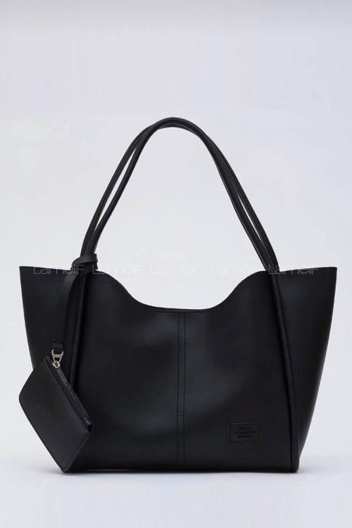 Lamelif Çıtçıtlı Suni Deri Cüzdanlı Kadın El ve Omuz Çantası Siyah