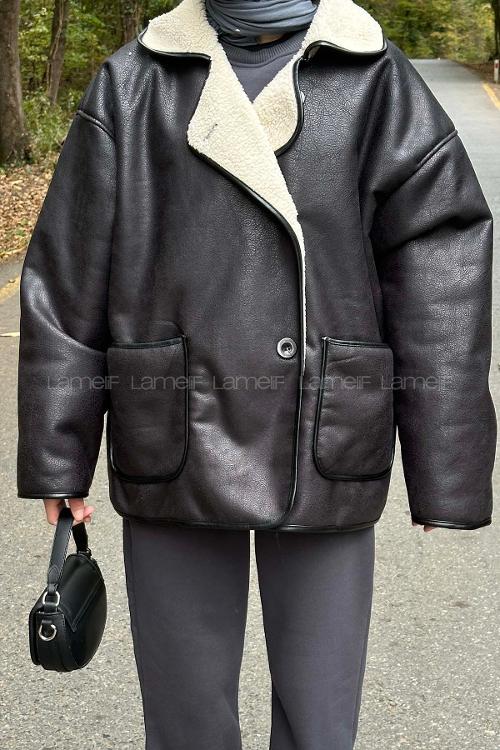 Lamelif Ön Cep Detaylı Süet Mont Siyah- Krem