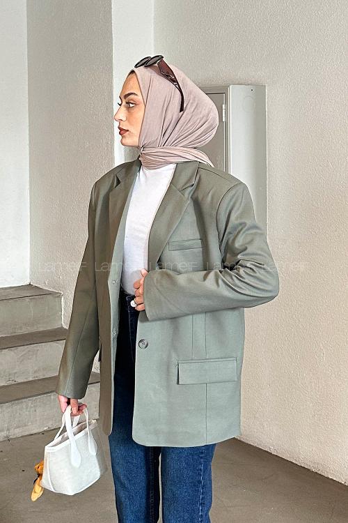 Lamelif Kapak Cep Blazer Ceket Haki
