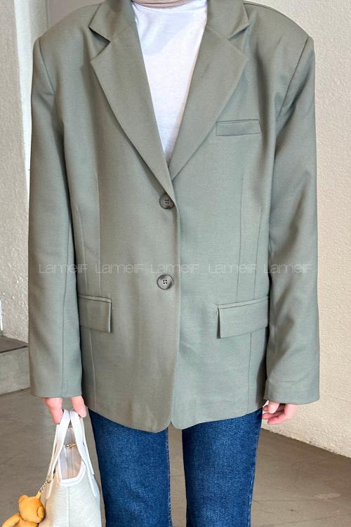 Lamelif Kapak Cep Blazer Ceket Haki