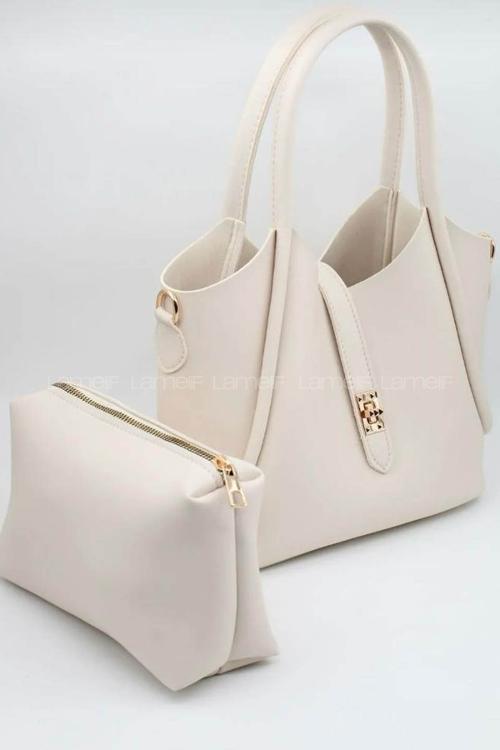 Lamelif Kilit Detaylı Kanguru El Ve Omuz Çantası Yavru Çantalı Kadın Krem