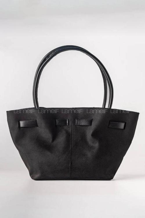 Lamelif Süet Kadın Büzgü Detay Klipsli Süet El Ve Omuz Çantası Siyah