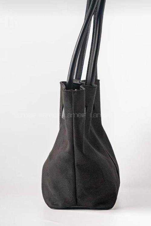 Lamelif Süet Kadın Büzgü Detay Klipsli Süet El Ve Omuz Çantası Siyah