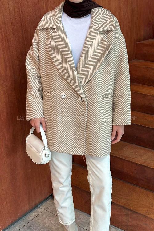 Lamelif Zikzak Desen Balık Sırtı Kaban Taş Rengi