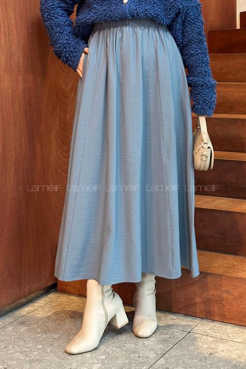 Lamelif Cep Detaylı Tensel Kloş Etek Metalik Gri