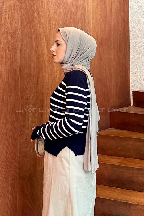 Lamelif Çizgili Kazak Lacivert