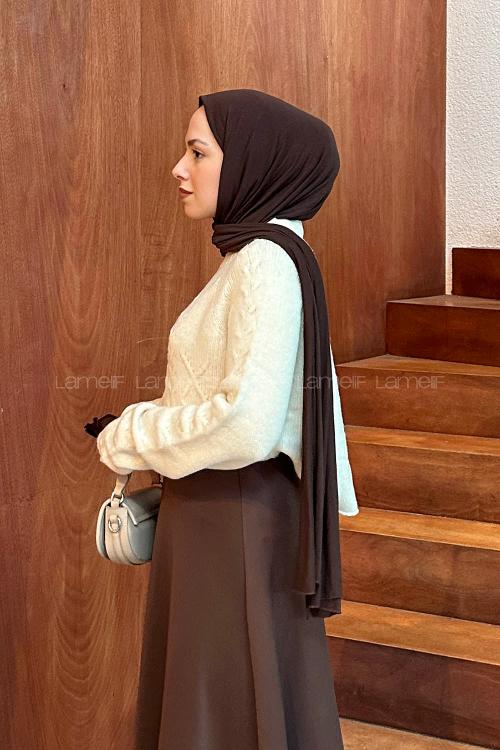 Lamelif Örgülü Kazak Krem