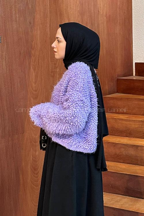 Lamelif Yumoş Havlu Desen Hırka Lila