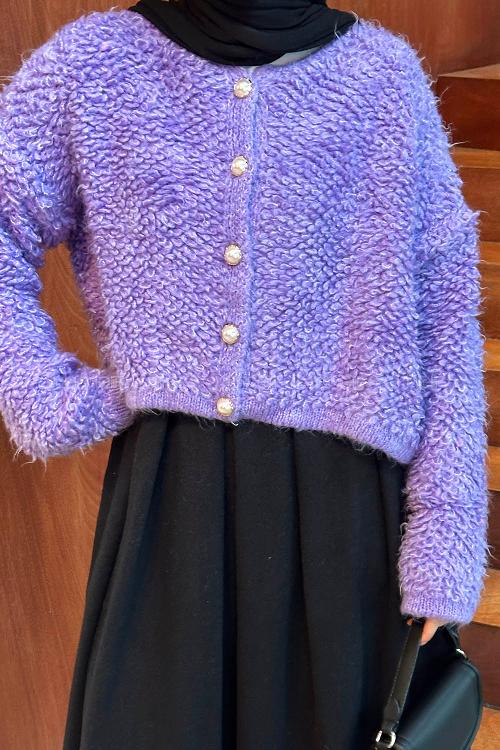 Lamelif Yumoş Havlu Desen Hırka Lila