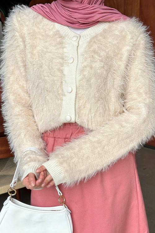 Lamelif Sakallı Hırka Ekru