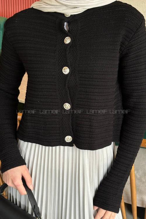 Lamelif Links Desenli Crop Hırka Siyah