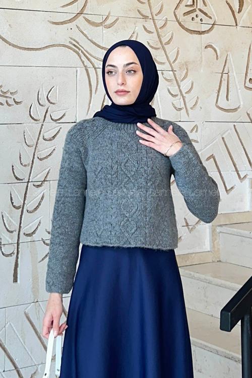 Lamelif Örgülü Kazak Antrasit