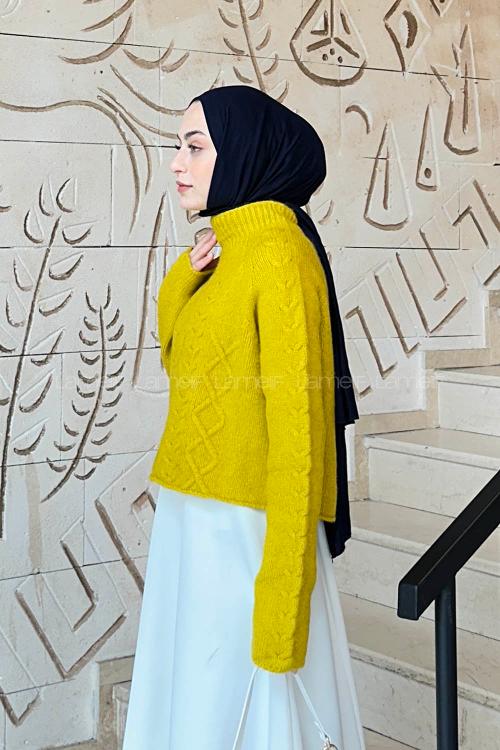 Lamelif Örgülü Kazak Hardal Sarısı