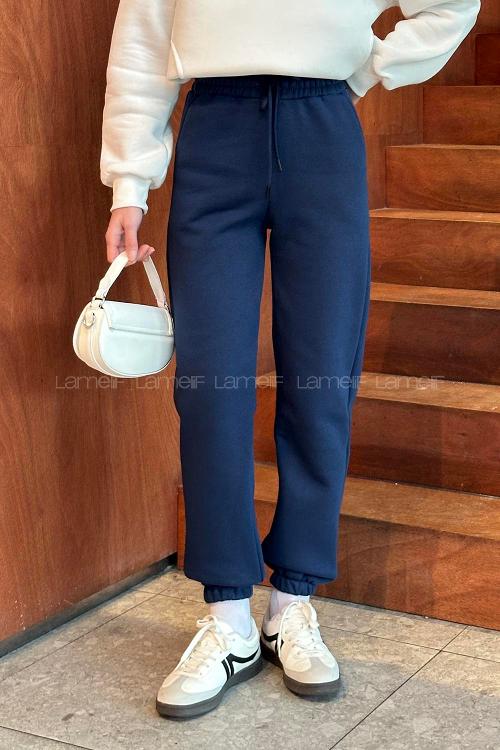 Lamelif Üç İplik Şardonlu Jogger Modelli Eşofman Alt Lacivert