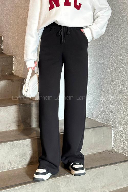 Lamelif Üç İplik Salaş Model Eşofman Altı Siyah