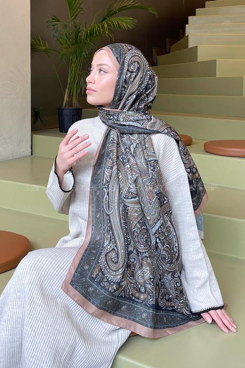 Lamelif Retro Desen Soft Şal Camel Mint Yeşili