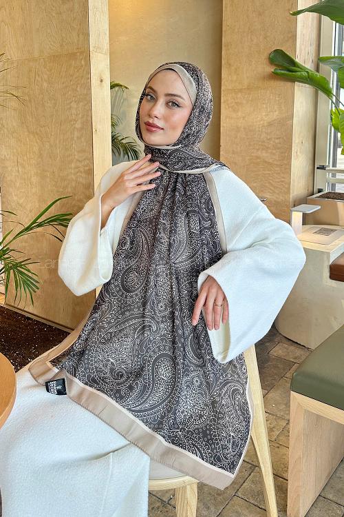 Lamelif Retro Desen Pamuk Şal Bitter  Kahve Bej