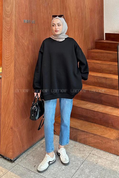 Lamelif Oversize Sweatshirt Siyah