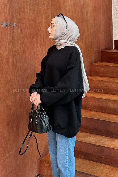 Lamelif Oversize Sweatshirt Siyah