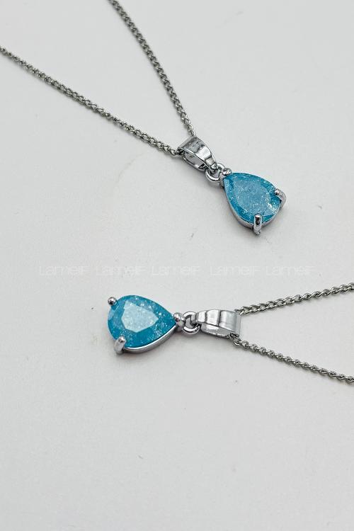 Lamelif Mavi Kristal Taşlı Zirkon Damla Kolye