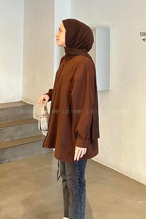 Bitter Brown Shirt Collar Long Arm Cotton Unprinted Shirt