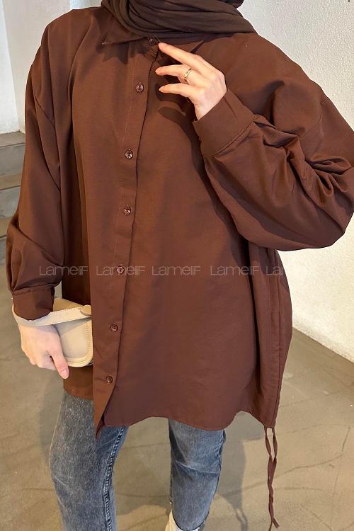 Bitter Brown Shirt Collar Long Arm Cotton Unprinted Shirt
