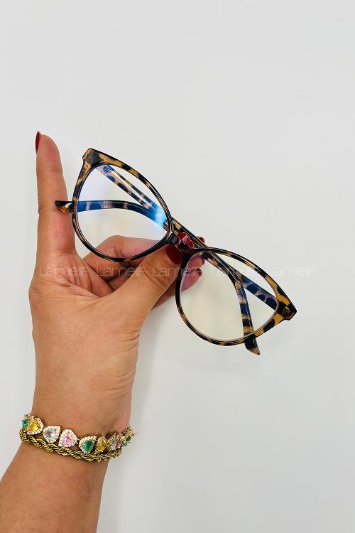 Lamelif Cates Leopar Çerçeve Şeffaf İmaj Gözlük